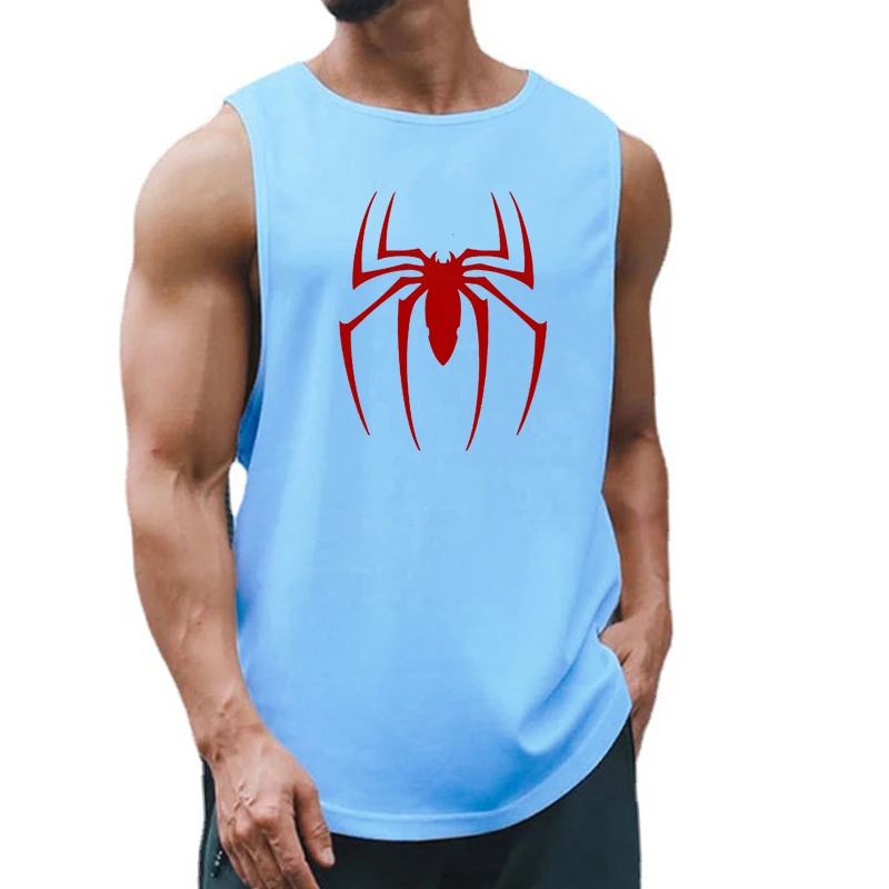 Outdoor-Workout-Singlet, bequemes, atmungsaktives Mesh-Tanktop, Spinnen-Druck, Fitness, lässiges Sport-T-Shirt