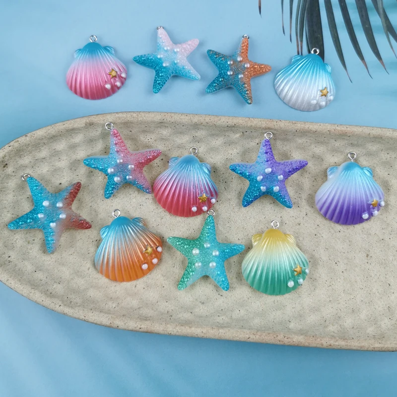 10Pcs Magic Color Shell Starfish Resin Charms Cabochon Jewelry Making DIY Pendant Earrings Keychain Bracelet Accessories