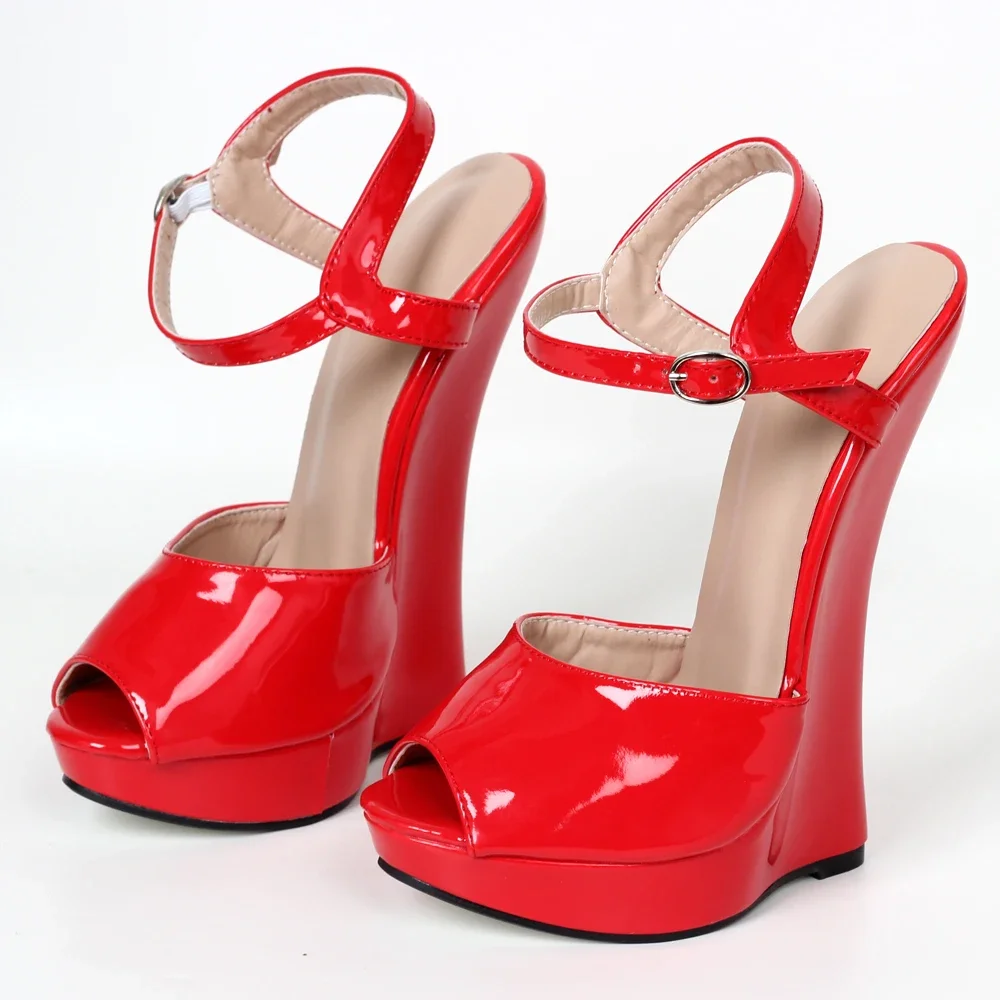 

Big Size Sexy extreme 7" 18cm patent high heel wedge sandals size5-15