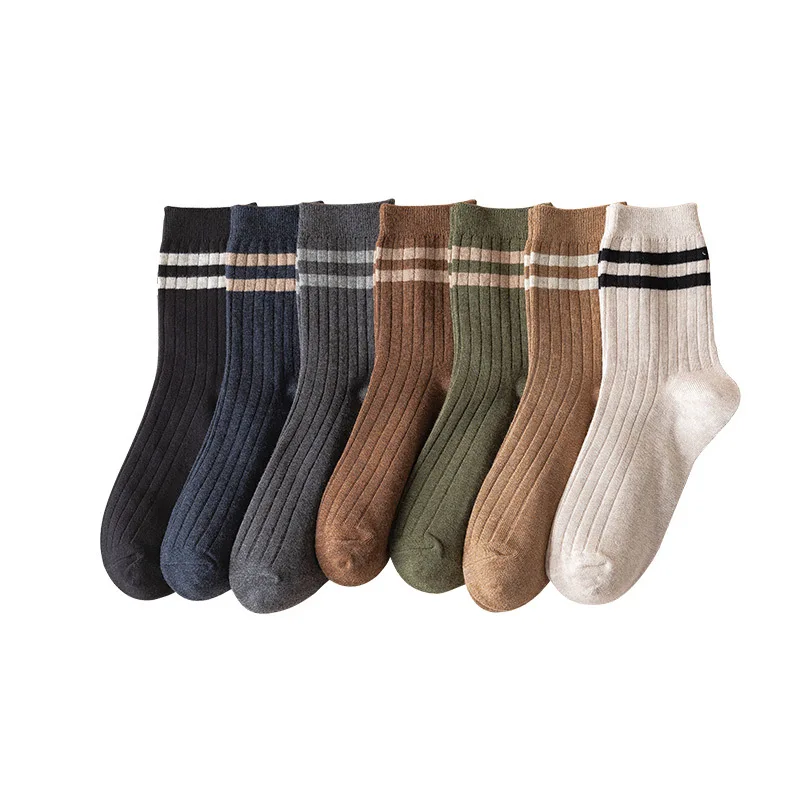 7 Pair Men\'s New Striped Casual Breathable Socks High Quality Harajuku Retro Socks Men\'s Cotton Socks