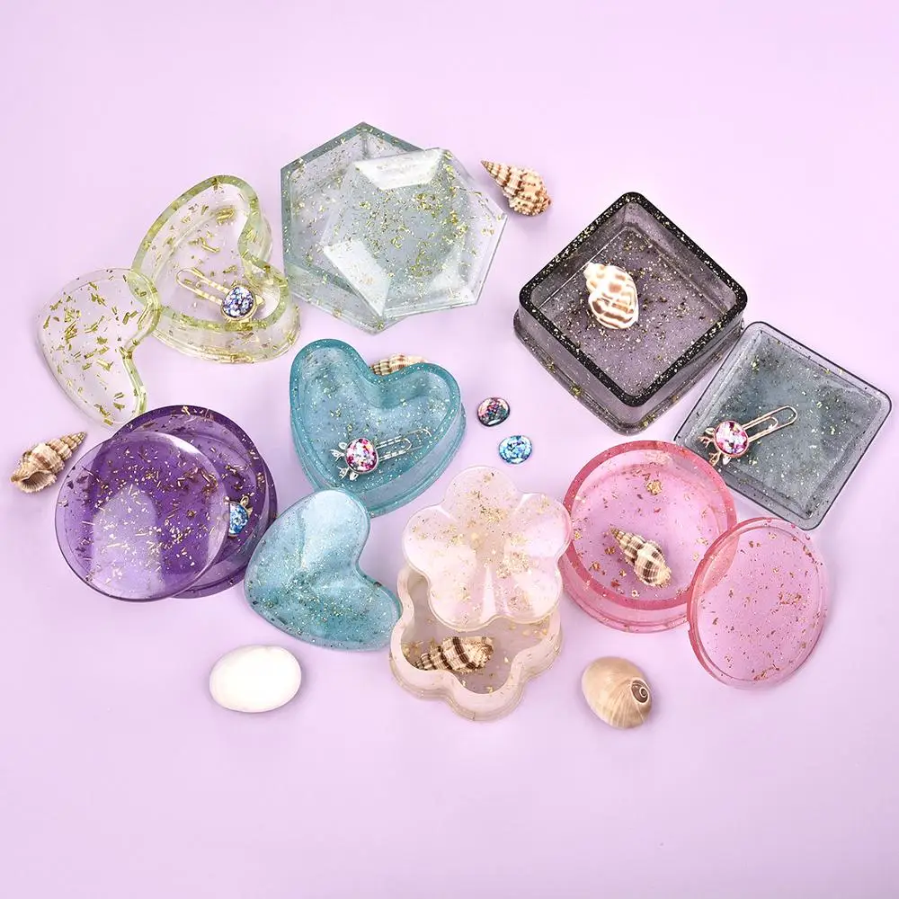 Heart Round Storage Box Silicone Molds Crystal Square Epoxy Resin Mold Trinkets Box For DIY Crafts Jewelry Making Storage Tools