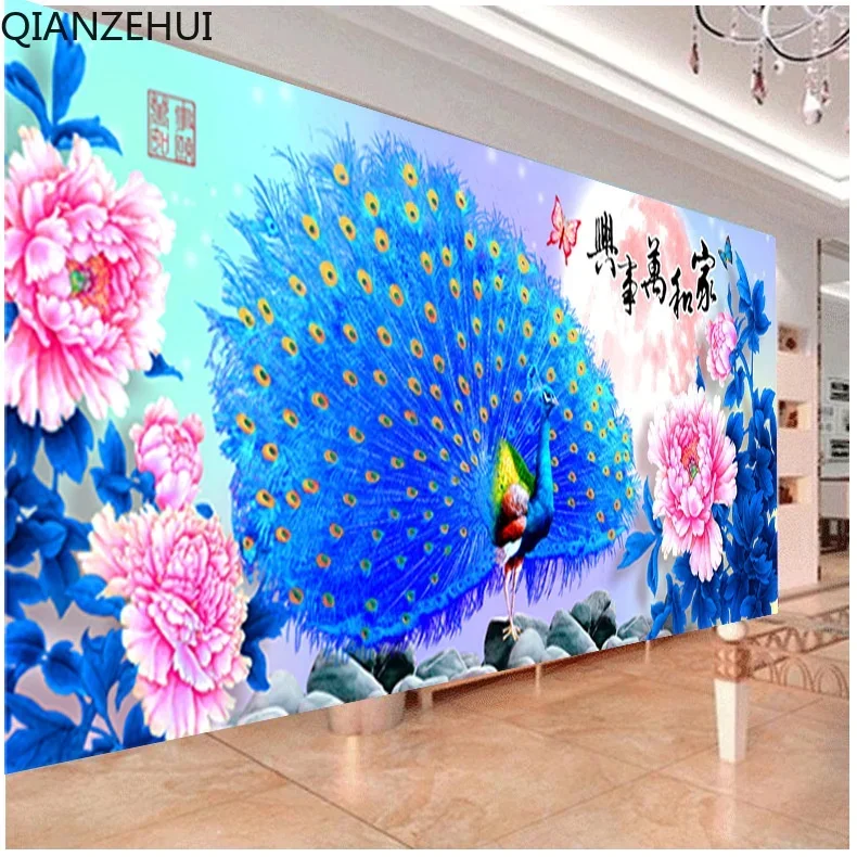 DIY full Diamond Embroidery,Round Diamond Harmony Home Brings Peacock Living room decoration rhinestone beads Diamond painting