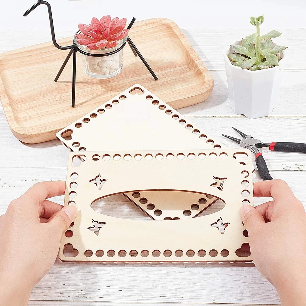 2PCS Wooden Bottom Bags Rectangle Bottom Bag Wooden Base for Home Decoration DIY Basket Weaving Supplies Craft Tissue Box Board