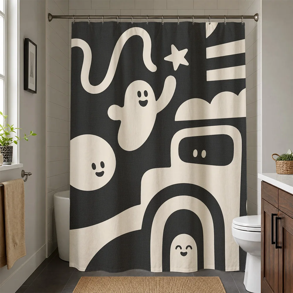 Cute Cartoon Monsters Rainbow Shower Curtain Bathroom Decor Fun Kids Novelty Shower Curtain Liner
