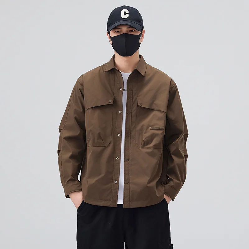 

Men's Outdoor Functional Cargo Jacket Autumn Comfortable Leightweight Turn-down Collar Large Pocket Button Down Jacket And Coats