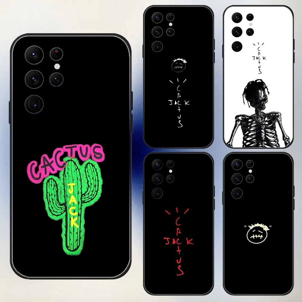 

C-Cactus J-Jack Travis Scott Phone Case For Samsung S24,23,22,30,21,10,9,Ultra,Plus,Lite,FE,5G Black Soft Case