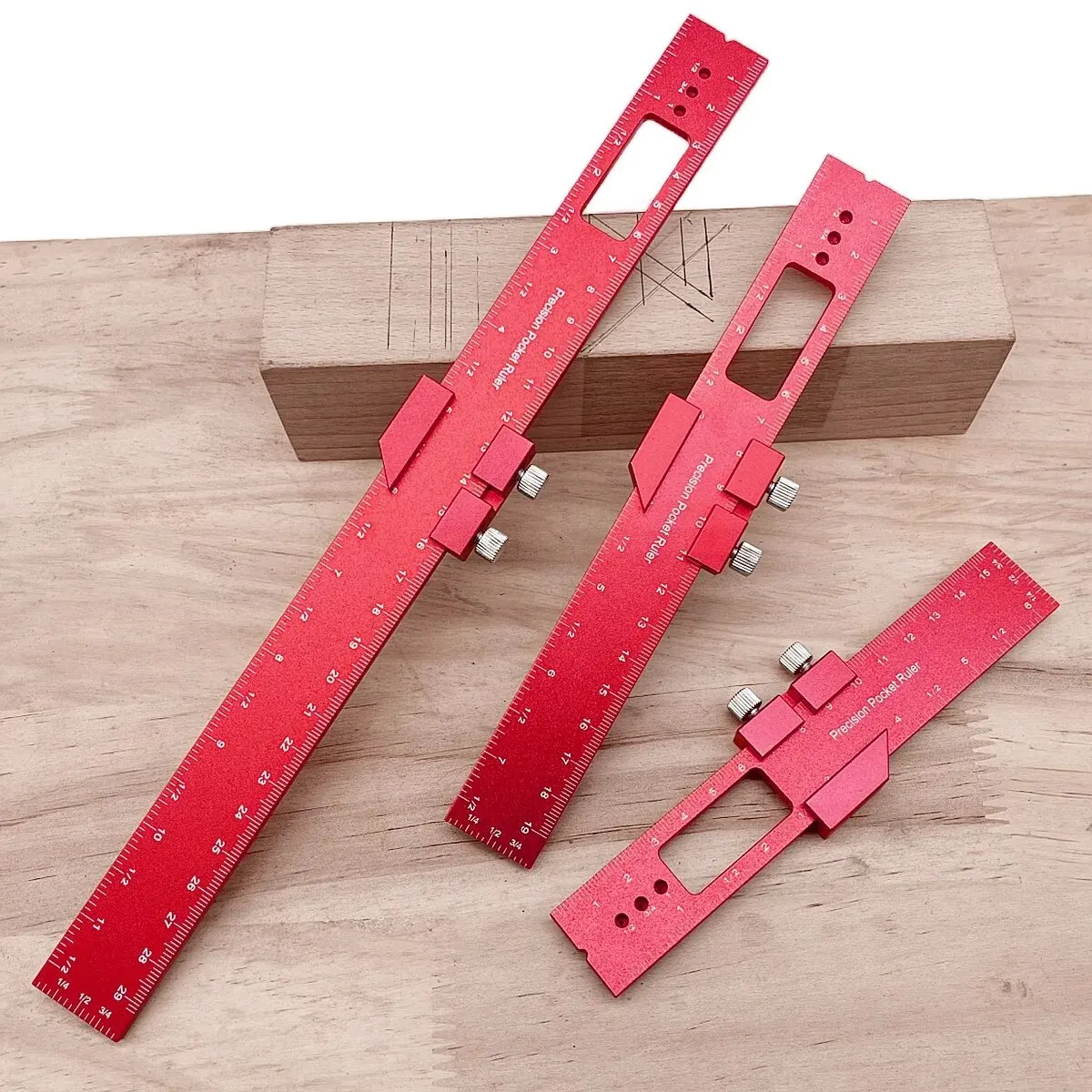 1/3Pcs Precision Pocket Ruler Metal Slide Ruler Inch and Metric,Aluminum Woodworking Ruler with Slide Stop T-Type Scribing Ruler