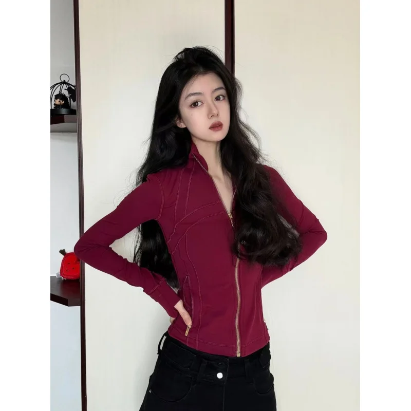 

2025 Women Define Long Sleeve Sports Jacket With Pockets High Elastic Fitness Yoga Running