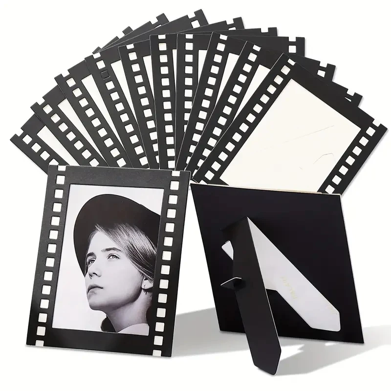 10 Film Photo Frames with Brackets European and American Classic Black and White Photos Cardboard Photo Frame Home Desktop Displ