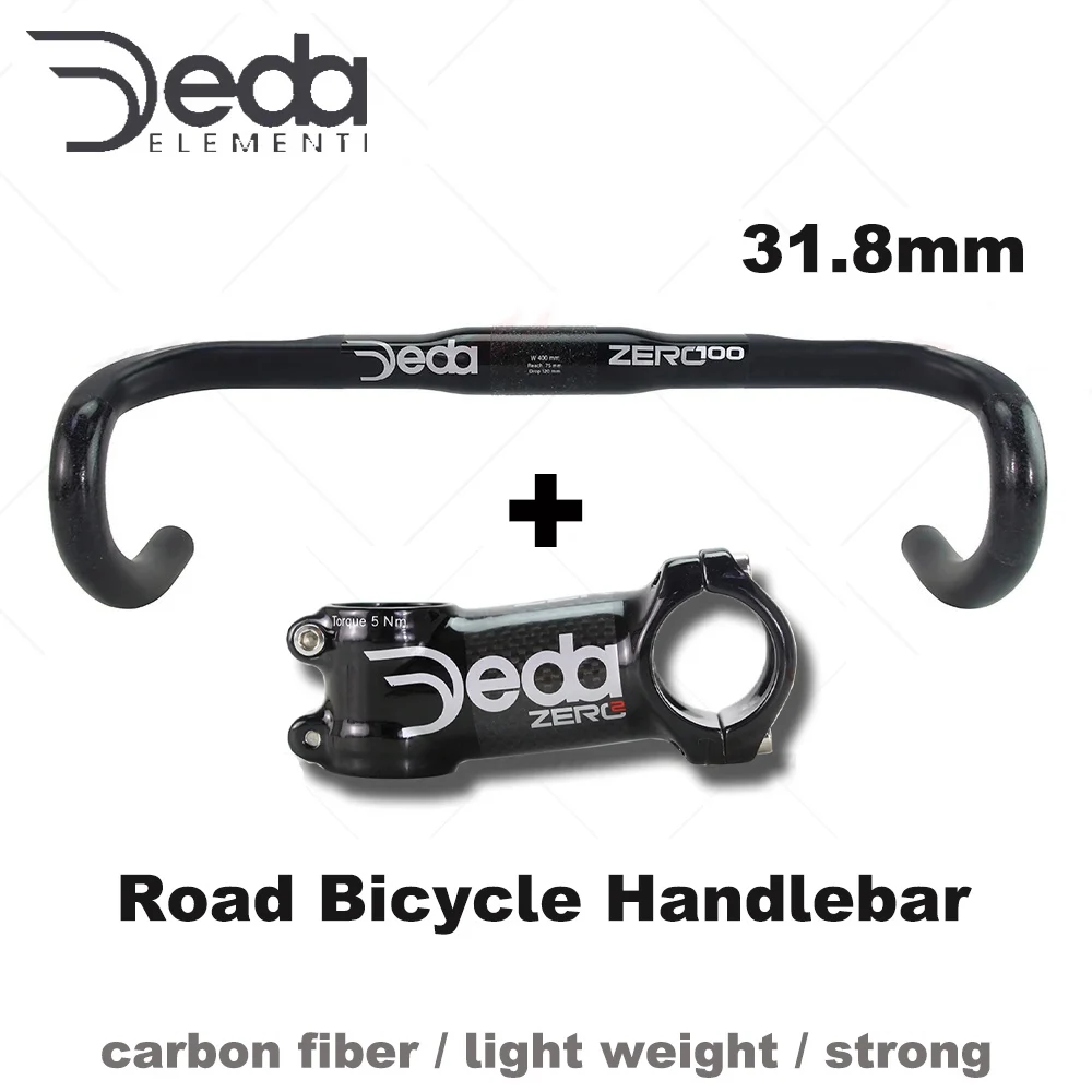 DEDA ZERO 100 Road Bicycle Carbon Handlebar External Routing Road Bike Handlebars 380/400/420/440mm  31.8mm Bike Accessories