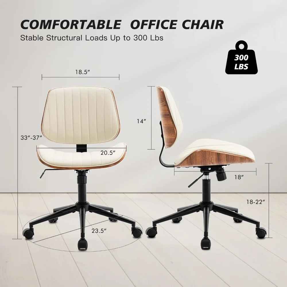 كرسي مكتب بدون ذراعين مع 360 درجة ° عجلات دوارة، كرسي كمبيوتر مريح قابل للتعديل الارتفاع للمكتب المنزلي، جلد PU مع جدار حديث #2