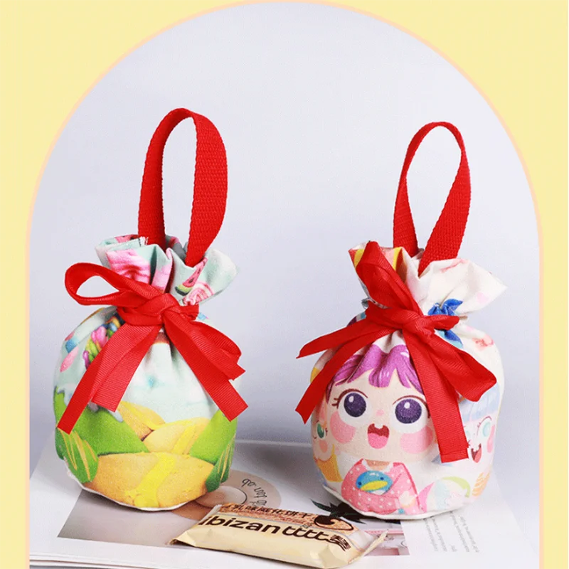 20pcs/lot Round Bottom Hand Wear Drawstring Pouches Cute Children's Birthday Party Candy Gift Cotton Packaging Bags