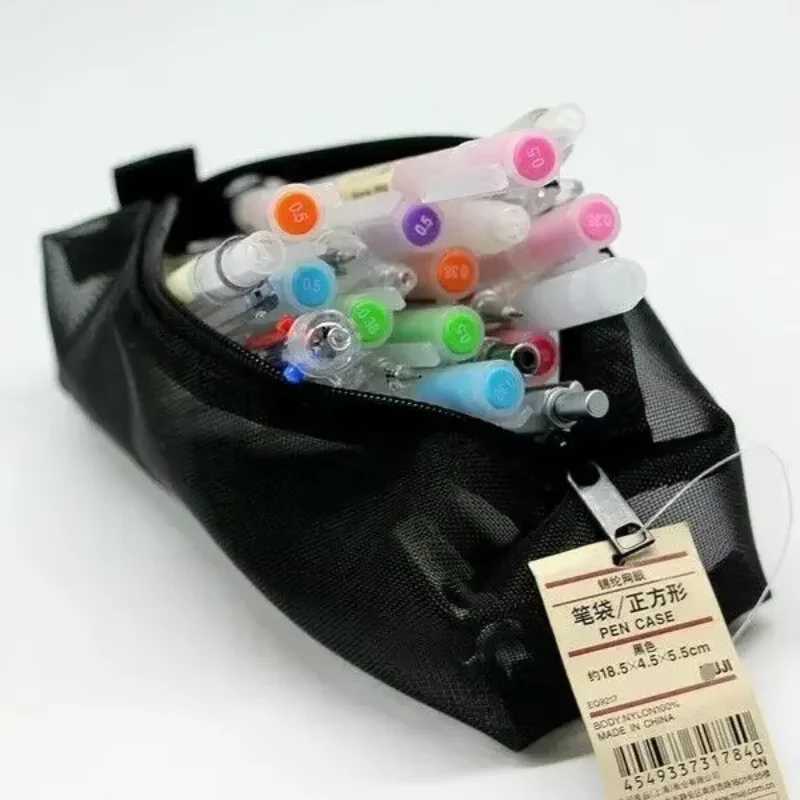 Transparent Mesh Pencil Case MUJIs Nylon Pencil Bag Large Capacity Creative Stationery Box Office Student Nylon Pen Box Bag