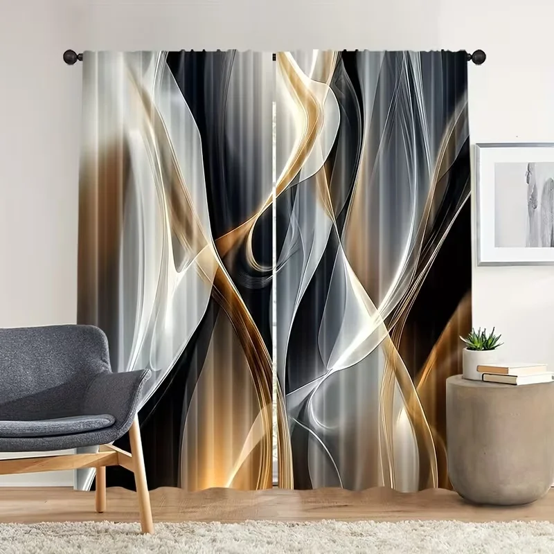 2Pcs Abstract curve print curtains,suitable for bedroom,living room kitchen decoration,home decoration,window decoration
