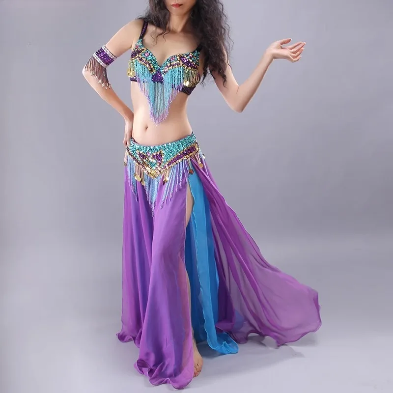 Costumi di danza del ventre personalizzati Set 2025 Nuovo vestito da spettacolo teatrale Reggiseno sexy Taglia grande D-E Cup Dancewear esotico