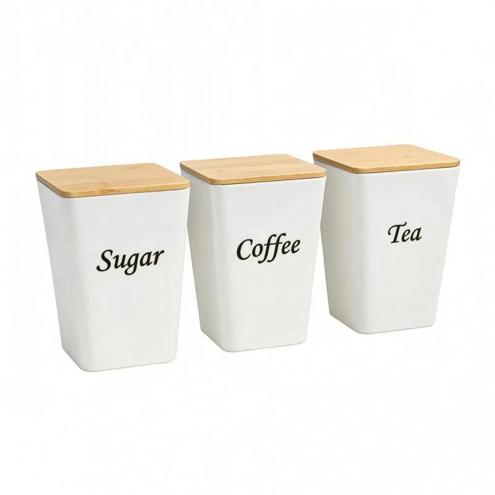 3 Pieces Kitchen Canister Set Script Labels Bamboo Lid Canister Rectangular Bamboo Lid Tin