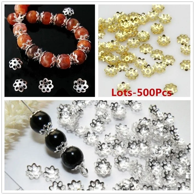 500pcs/Lots Silver Gold Plated 6mm Metal Filigree Flower Bead Caps DIY Bead Findings for Jewelry Making