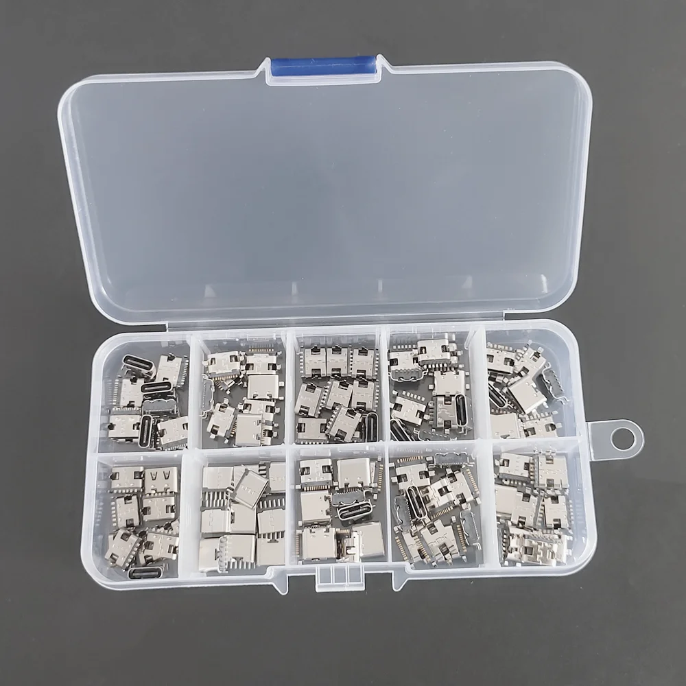 100Pcs/box 10Models USB Type C Female Socket 6/16 Pin Connector Soldering SMD SMT PCB DIY Repair USB Type-C Adapter