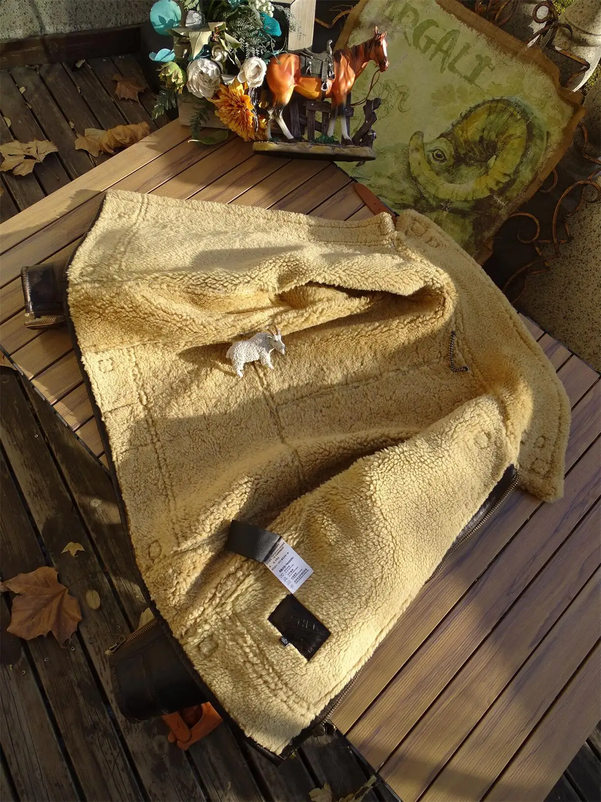 Battle Damage Patch Original Ecological Sheep Fur Integrated Retro Hand-Made Old Brush Color Genuine Leather Clothes