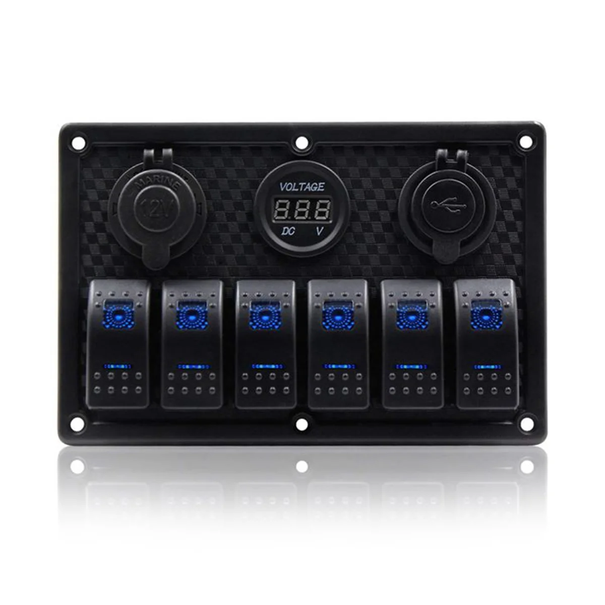 

12/24V 6 Buttons Switch Panel with Digital Voltmeter Tester 3.0 USB Chargers Bule Light Boat Power Adapter