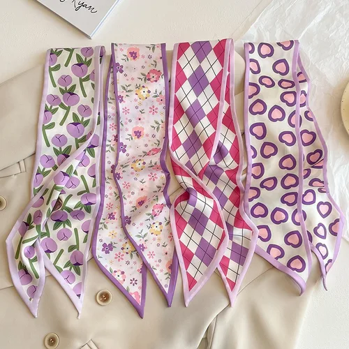 2025 Súper hermosa bufanda de seda larga púrpura, bolsa atada, serpentina, diadema de hadas coreana, cinta de regalo de tienda feliz