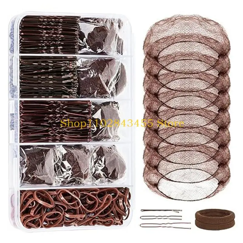 49MC Dance Hair Styling Set 100 U Shaped Pins 50 Hairpins 100 Elastic Rubber Bands 8 Invisible Hair Net and 2 Hair Ties