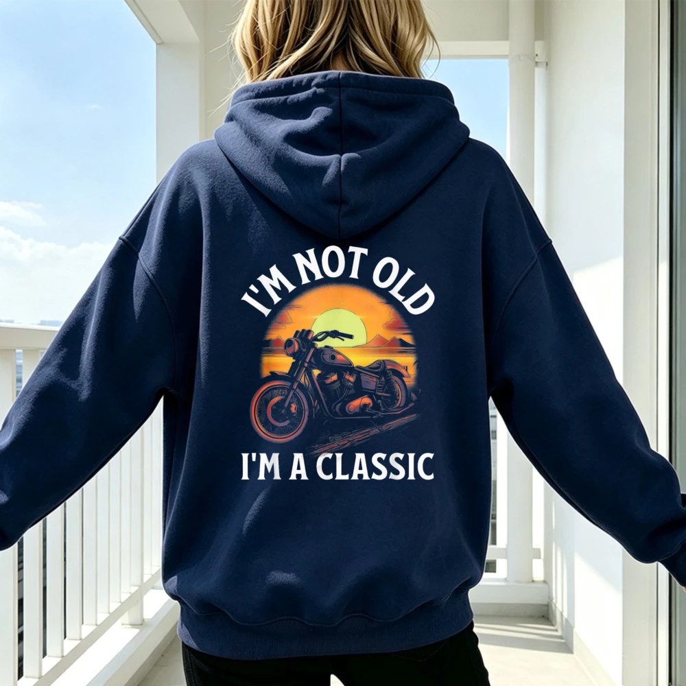 I Am Not Old I Am A Classic Motorcycle Sunset Graphic Vintage Style Men Sweatshirt Biker Sunset Graphic Casual Streetwear Hoodie