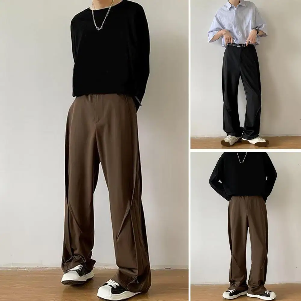 

Men Pants Retro American Style Men's Suit Pants Wide Leg Crotch Formal Office Wear Trousers with Pockets Solid Color Suit Pants