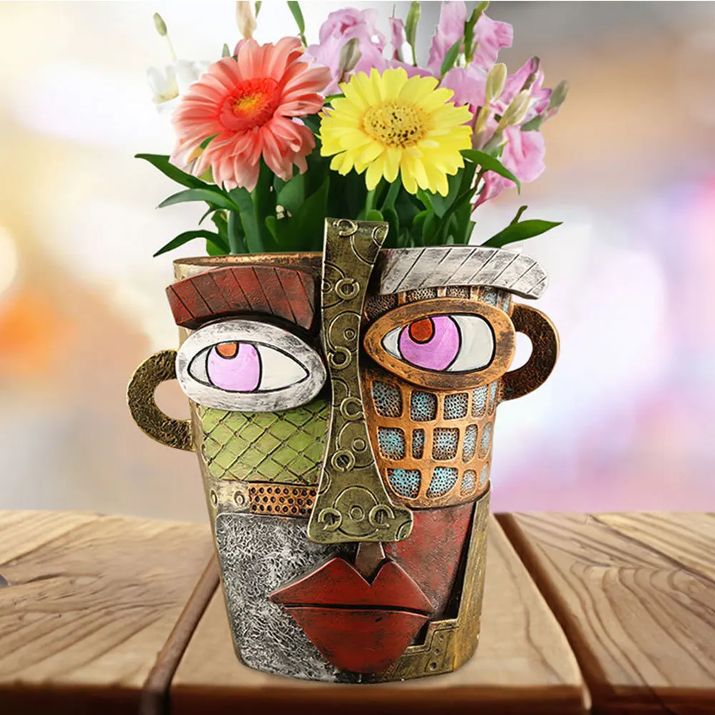 

Resin Abstract Beauty Face Flower Pot Funny Face Flower Pot Colorful Face Abstract Planter for Indoor and Outdoor Plants