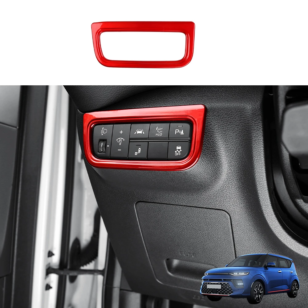 

For KIA Soul 2020-2025 Red Interior Headlight Head Lamp Adjustment Switch Button Trim Frame Cover LHD