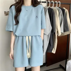 2024 Summer Women Clothing Sets Short Sleeve T-shirts+Shorts 2Pcs Suits Female Solid Color Outfits Ladies Casual Loose Tracksuit