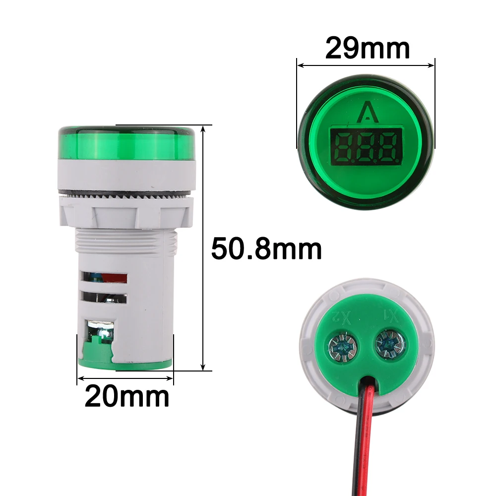 22mm Mini Ammeter Current Meter Indicator LED with CT Transformer White Yellow  Red Green Blue illumination Plastic Meter