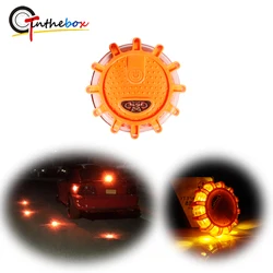 Gtinthebox 1PC Amber & White LED Road Emergency Lights, Magnetic Light Car Round Beacon Emergency Hazard Strobe Warning SOS Lamp