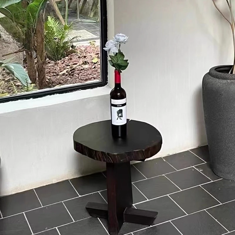 طاولة قهوة صغيرة مستديرة من الخشب القديم Wabi Sanfeng B & B، حامل زهور صغير من الخشب القديم القديم على الطراز الشمالي