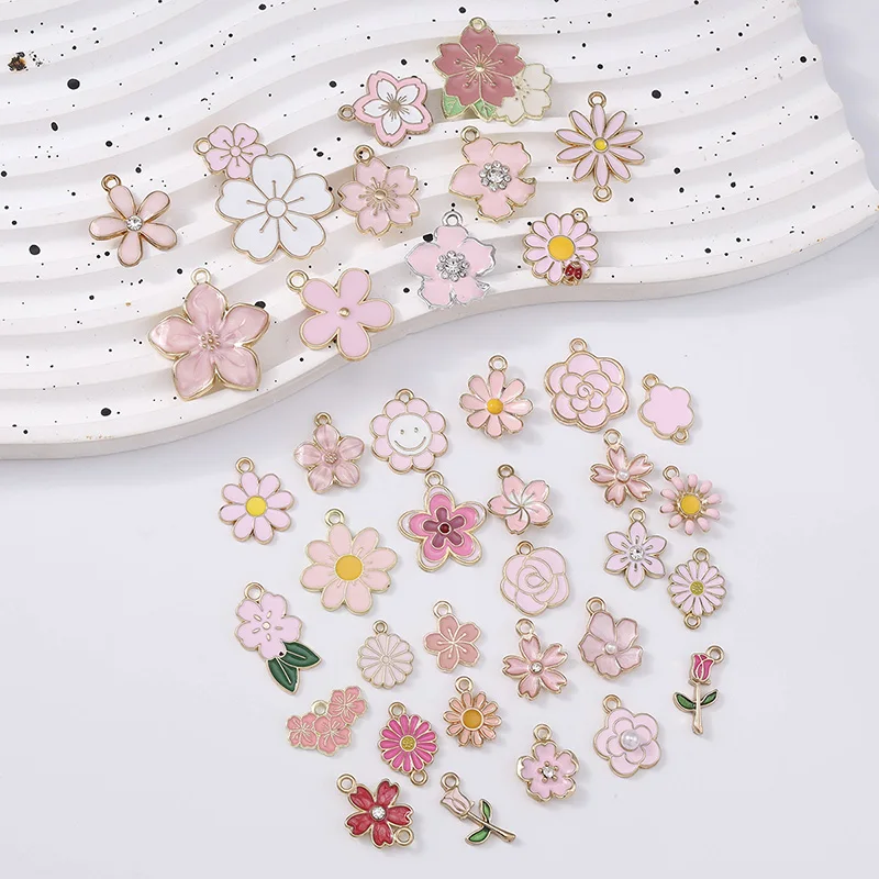 

Duarte 20Pcs/Lot Cute Pink Color Enamel Flower Charms Pendants for Jewelry Making DIY Earrings Necklaces Bracelets Accessories