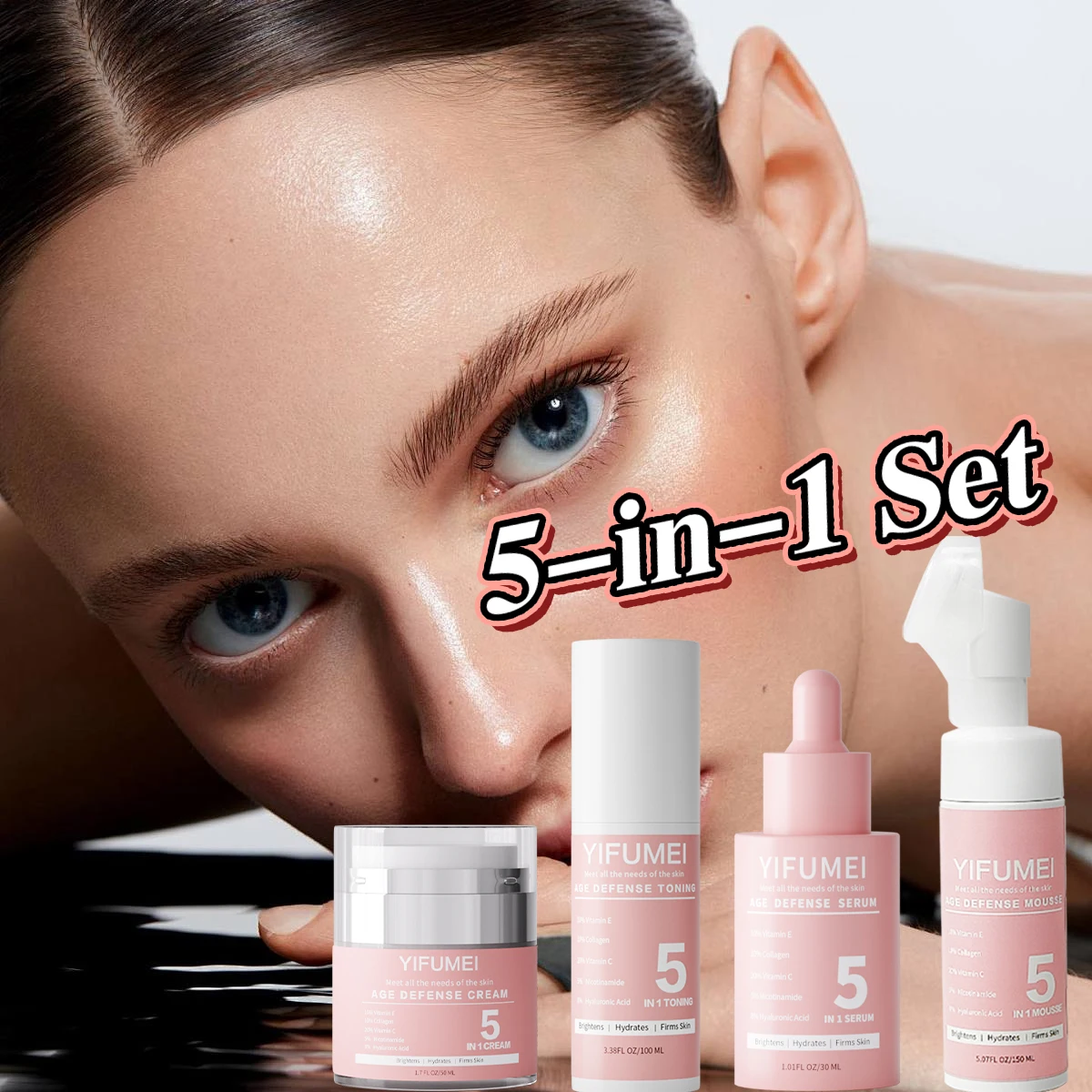 5 IN 1 Face Skin Care Set  Vitamin C Facial Skincare Reduce Wrinkles  Moisturizing Makeup Skin Care Products Beauty Health