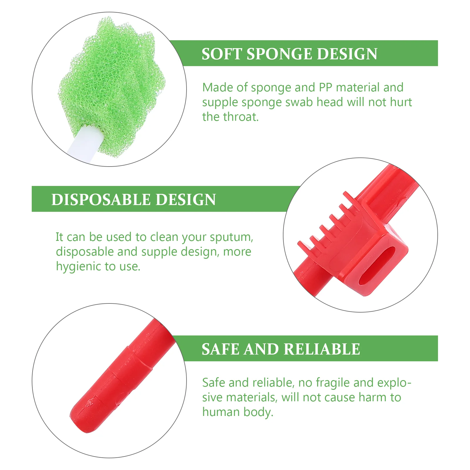 Esponjas de esponja de 3 piezas, cepillo de limpieza bucal, palo de esputo, cuidado bucal, eliminación de hisopos rojos