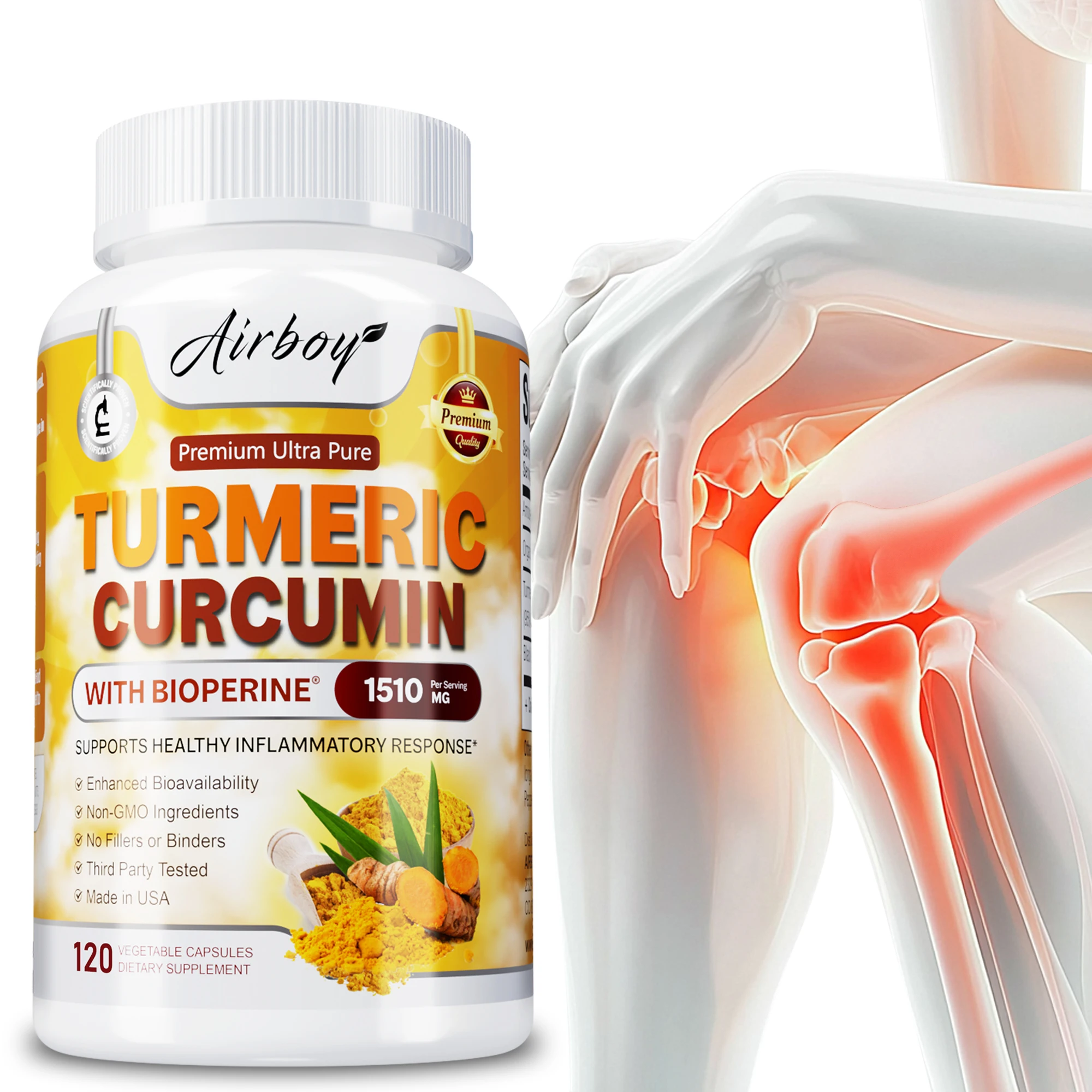 

Turmeric Curcumin Capsules - with BioPerine 95% Curcumin Complex - for Joint, Immune Support & Digestive - 120 Capsules