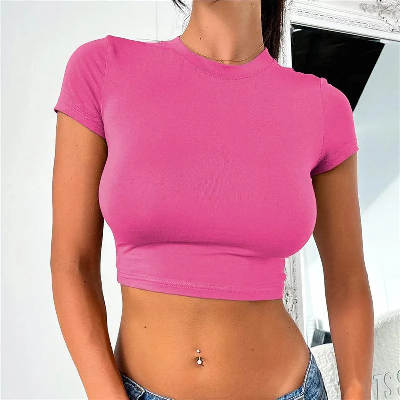 

2024 Летний Тонкий спортивный жилет, сексуальный женский короткий рукав, о-образный вырез, серый цвет, Женский однотонный черный/белый корейский кроп-топ