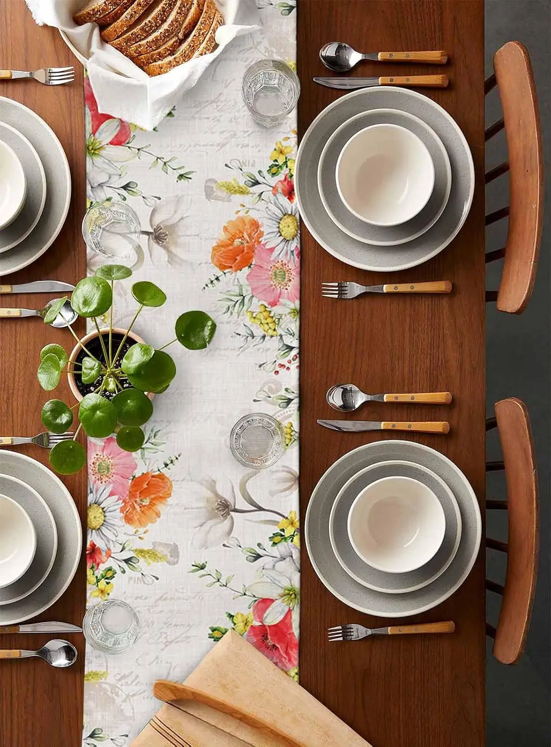 Easter Bunny Eggs Flower Linen Table Runner Holiday Party Decor Spring Farmhouse Kitchen Dining Table Runner Wedding Decorations