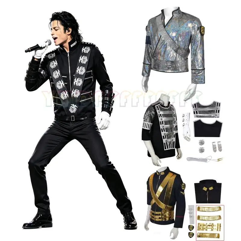 Chaqueta de Cuero de Michael Jackson (King of Tap Dance) para Cosplay, con Insignia y Cinta, para Hombres y Mujeres, Ideal para Halloween, Carnaval y Actuaciones Escénicas