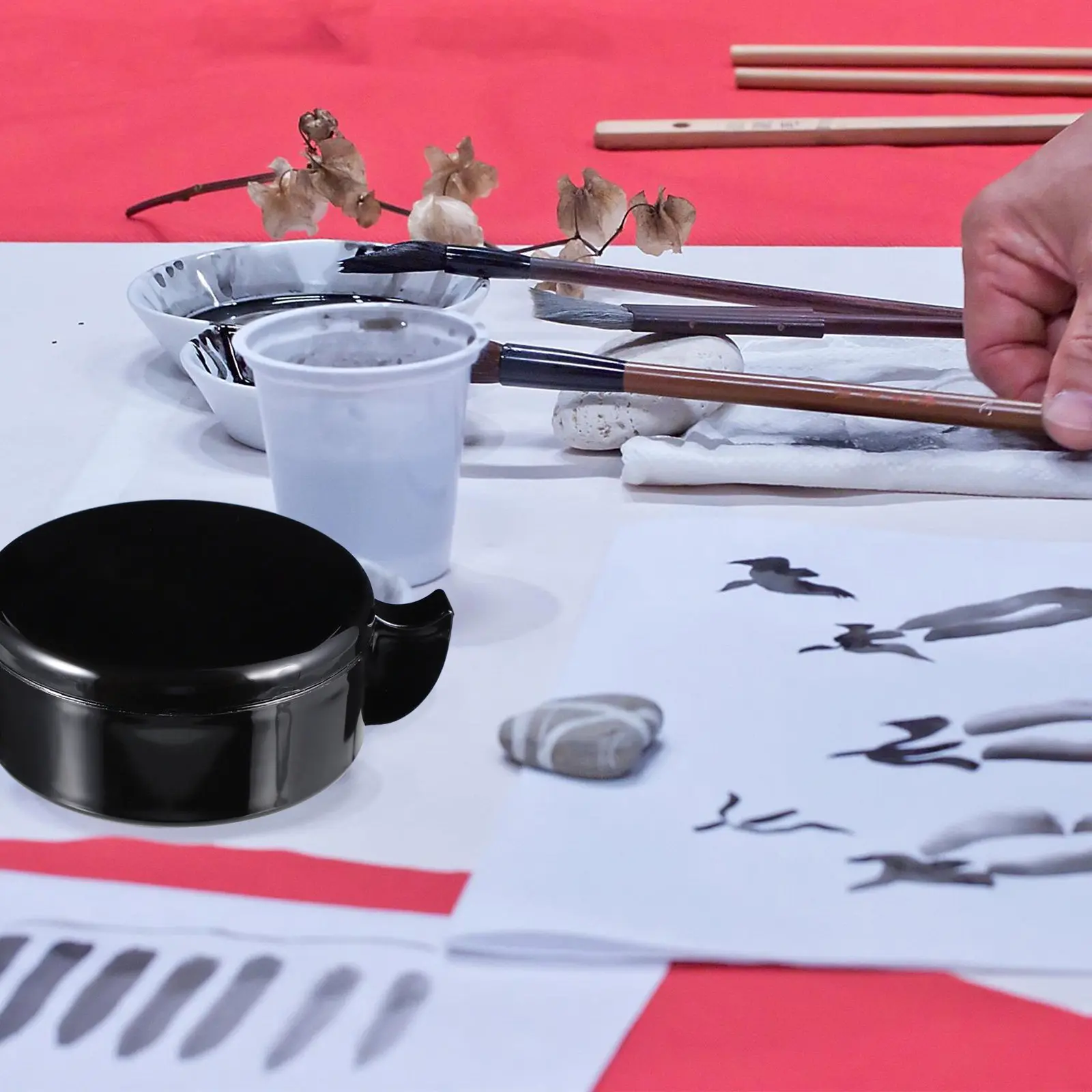 Multi-function Ink Dish Ink Plate Practical Inkwell with Lid Calligraphy Ink Fountain Calligraphy Tray
