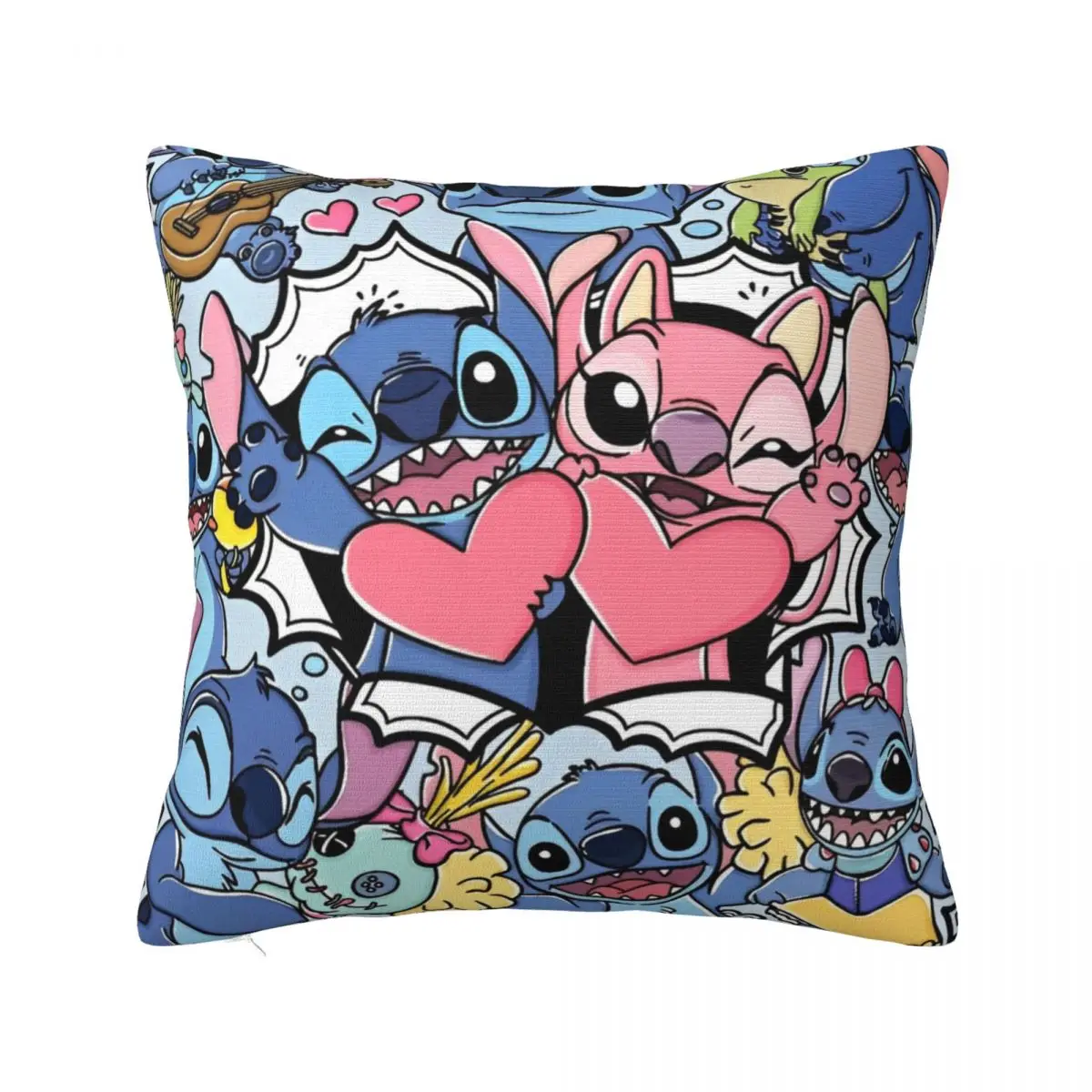 

Cute Stitch Angel Love Pillowcase Printed Fabric Cushion Cover Gift Cartoon Throw Pillow Case Cover Home Square 40*40cm