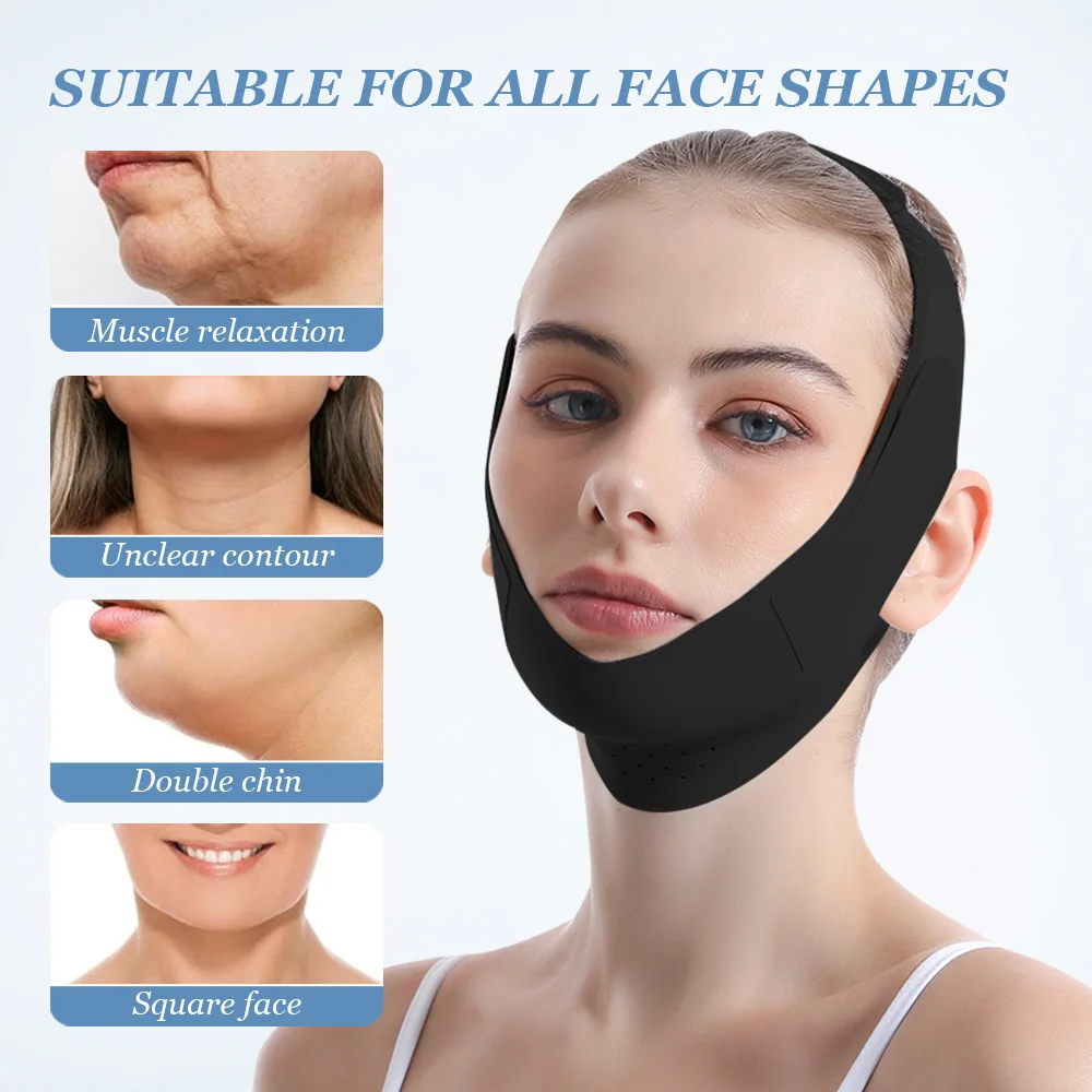 حزام الذقن للنوم، شريط شد الوجه للذقن المزدوجة للنساء، قناع رفع على شكل حرف V قابل لإعادة الاستخدام، حزام تنحيف الوجه قابل للتعديل