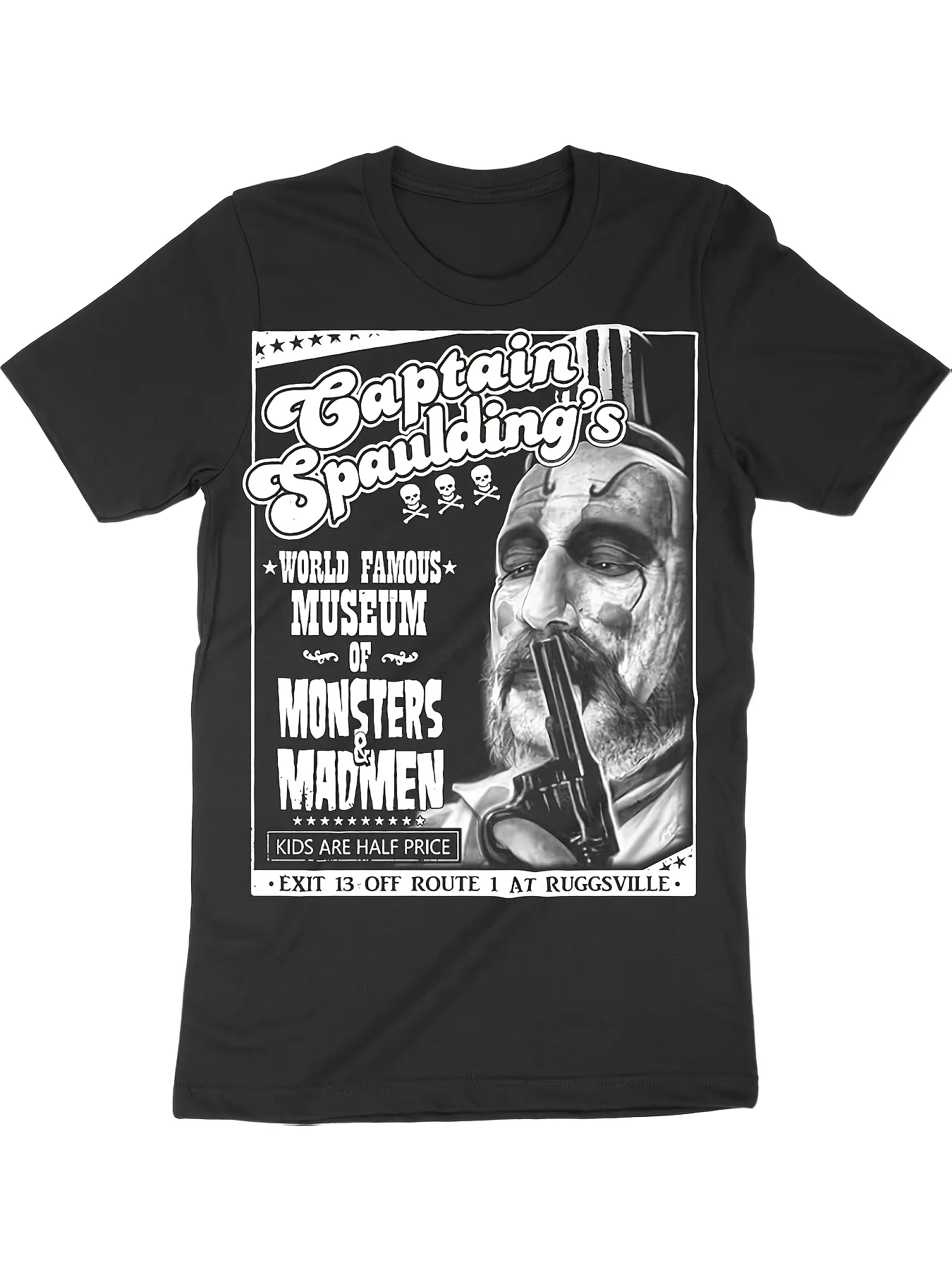 Camiseta Captain Spalding do filme “Death Is Coming” - Camiseta vintage com estampa icônica de filme de terror para casal, estilo streetwear.