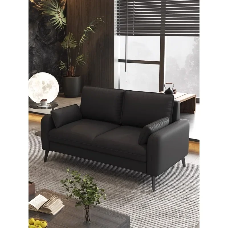 Modern simple black leather sofa small apartment rental room beauty salon hotel rest area reception small sofa