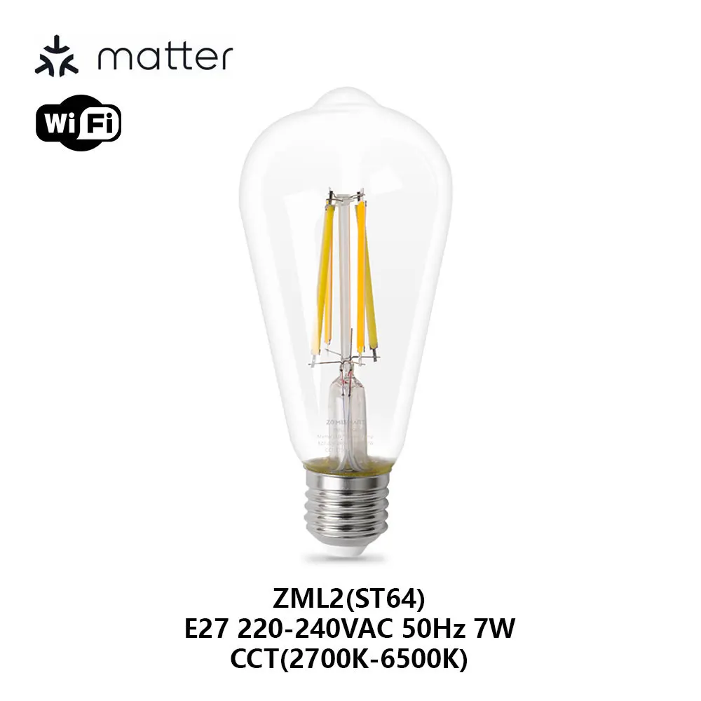 Zemismart Matter Over WiFi Led Light Bulb RGBCW Led Strip Light Driver Led Filament Bulb Matter Downlight 2 Gang Inline Switch