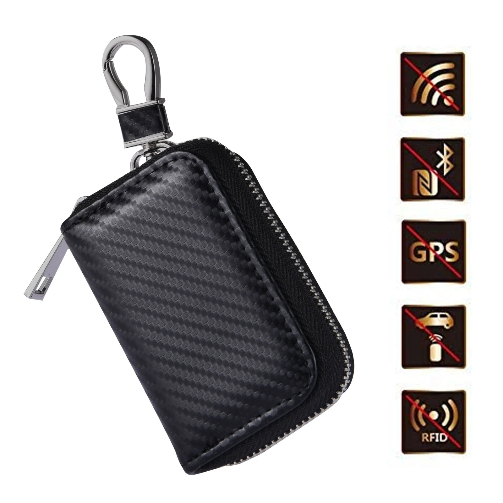 Car Key Signal Blocker Bag RFID Shielded Signal Zipper Case PU Leather Anti-Hacking Anti-Theft Key Fob Pouch Auto Faraday Box