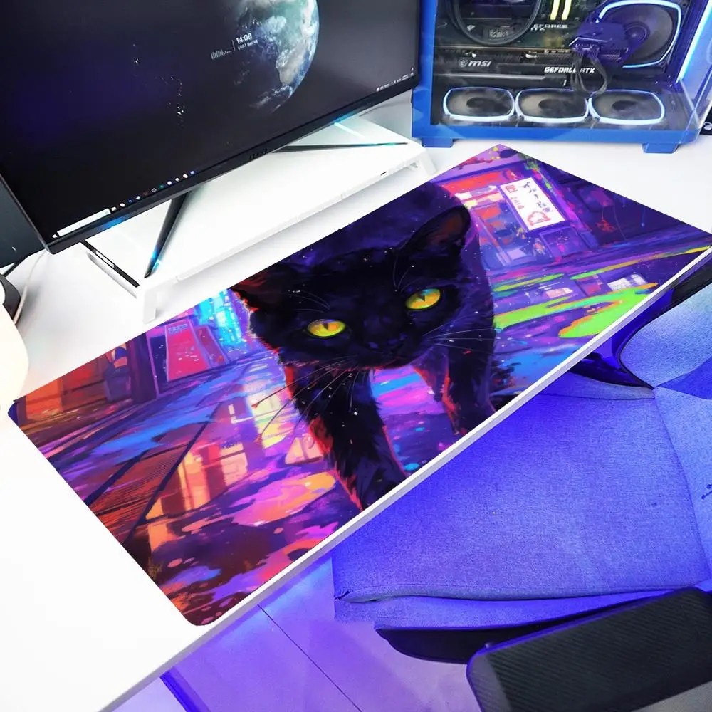 لوحة ماوس فنية على شكل قطة، حصيرة مكتبية كبيرة تجريدية، لوحة ماوس للألعاب مع سجادة لعب غير قابلة للانزلاق للمكتب #4