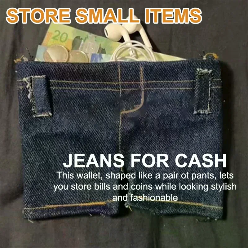 Pocket Pants Mini Jeans Wallet, Jean Wallet, Cute Foldable Denim Coin Purse Small Card Holder, Portable Retro Pants Style Wallet